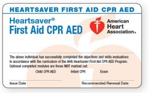 Heartsaver First Aid /CPR AED (COMBO) Course Completion eCard 20-3002