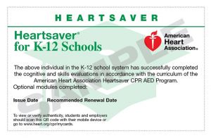Heartsaver K-12 Course Completion eCard 20-3011